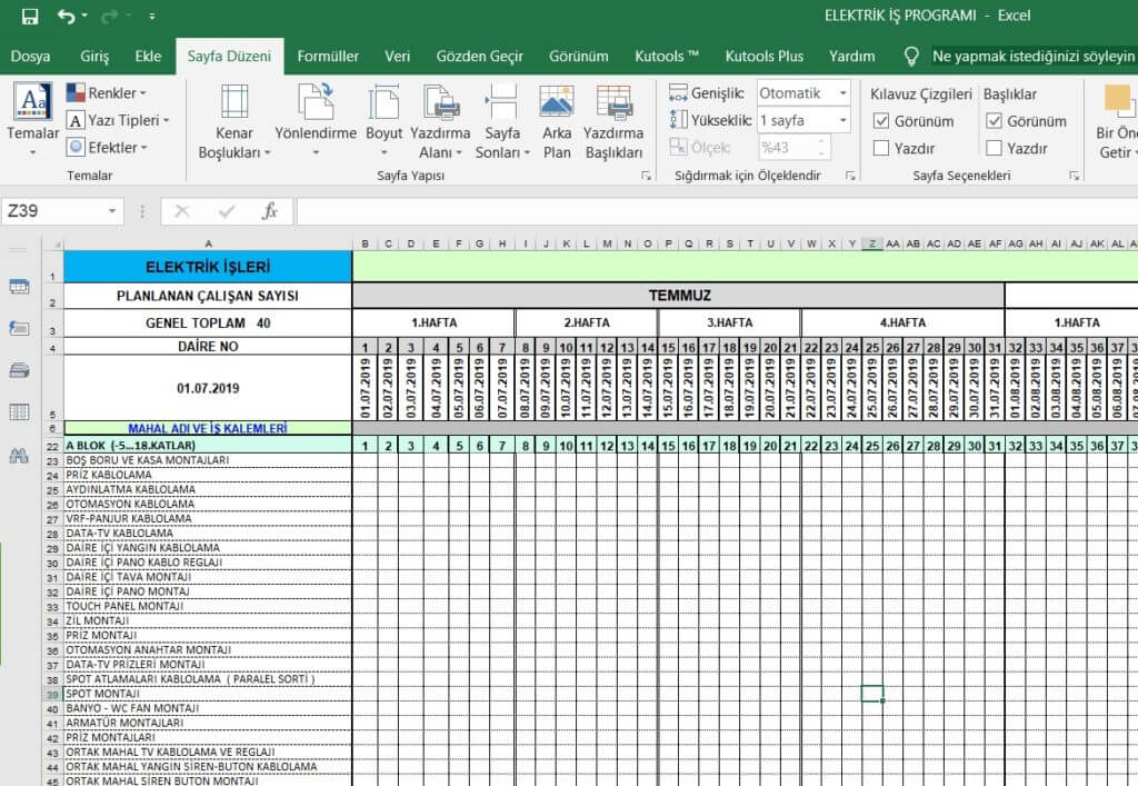 Şantiye Elektrik İş Programı Örneği ( Excel ) 2 Şantiye Elektrik İş Programı